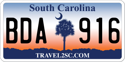 SC license plate BDA916