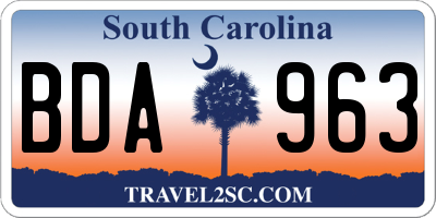 SC license plate BDA963