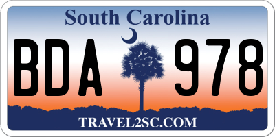 SC license plate BDA978