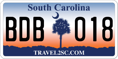 SC license plate BDB018