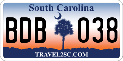 SC license plate BDB038