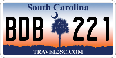 SC license plate BDB221