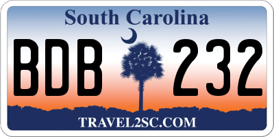 SC license plate BDB232