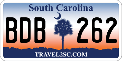 SC license plate BDB262
