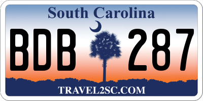 SC license plate BDB287