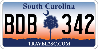 SC license plate BDB342