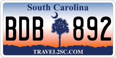 SC license plate BDB892