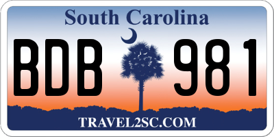 SC license plate BDB981