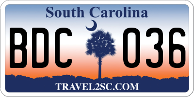 SC license plate BDC036