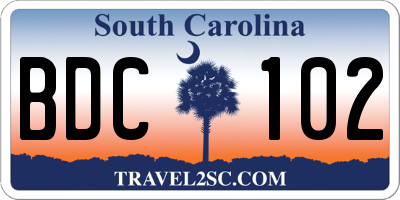 SC license plate BDC102