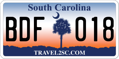 SC license plate BDF018