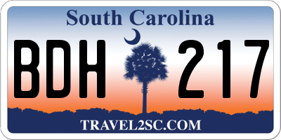 SC license plate BDH217