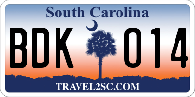 SC license plate BDK014