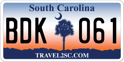 SC license plate BDK061
