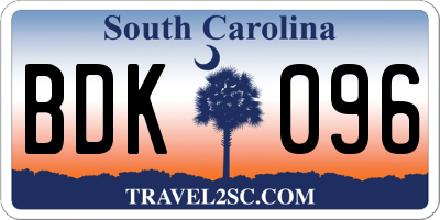 SC license plate BDK096