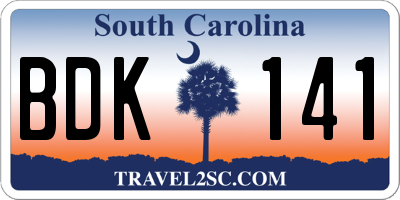SC license plate BDK141