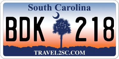 SC license plate BDK218