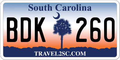 SC license plate BDK260