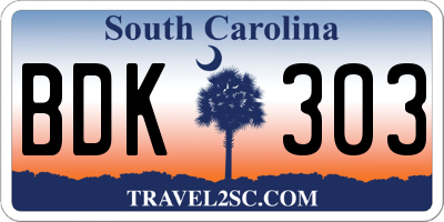 SC license plate BDK303