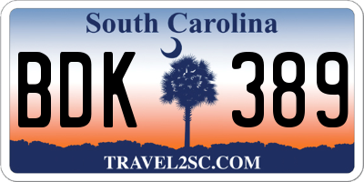 SC license plate BDK389
