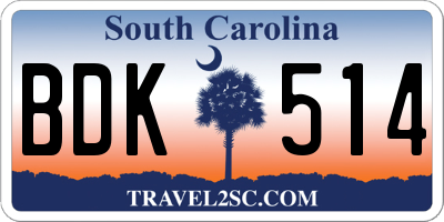 SC license plate BDK514