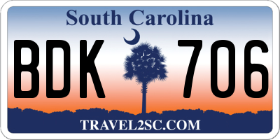 SC license plate BDK706