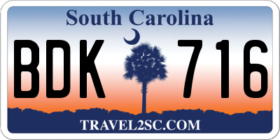SC license plate BDK716