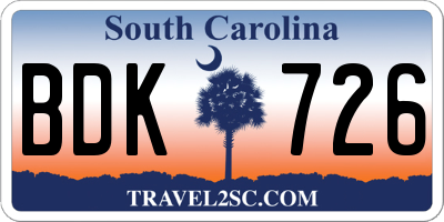SC license plate BDK726