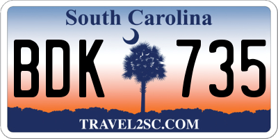 SC license plate BDK735