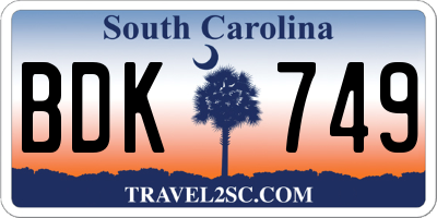 SC license plate BDK749
