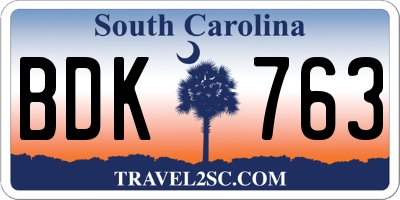 SC license plate BDK763