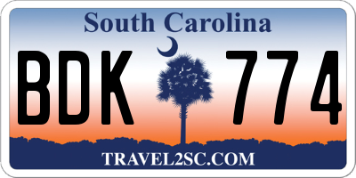 SC license plate BDK774