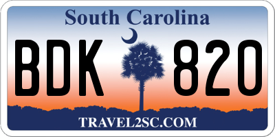 SC license plate BDK820
