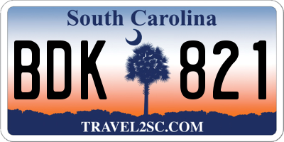 SC license plate BDK821