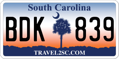 SC license plate BDK839