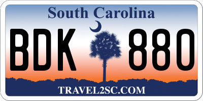 SC license plate BDK880