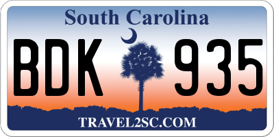 SC license plate BDK935