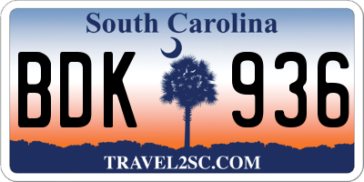 SC license plate BDK936