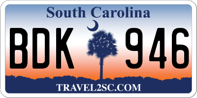 SC license plate BDK946