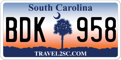 SC license plate BDK958
