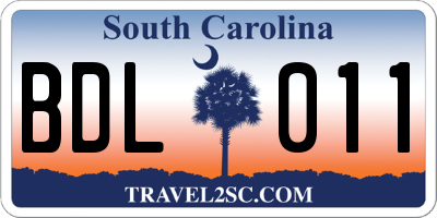 SC license plate BDL011