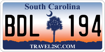 SC license plate BDL194