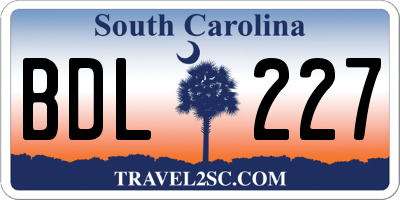 SC license plate BDL227