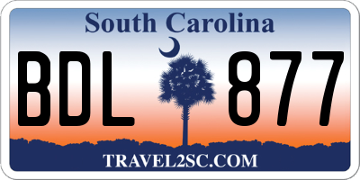 SC license plate BDL877