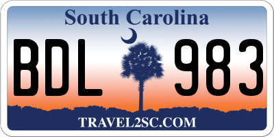 SC license plate BDL983