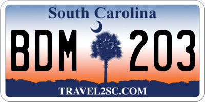 SC license plate BDM203