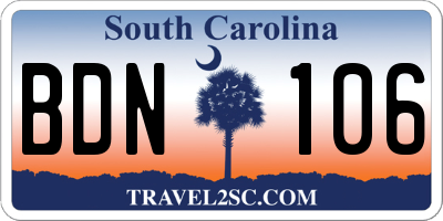 SC license plate BDN106