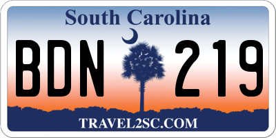 SC license plate BDN219