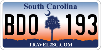 SC license plate BDO193