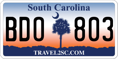 SC license plate BDO803